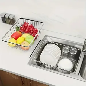 Égouttoir de cuisine pliable et extensible en acier inoxydable pour évier, résistant à la rouille, pour casseroles, bols, assiettes et verres - Product Image 3