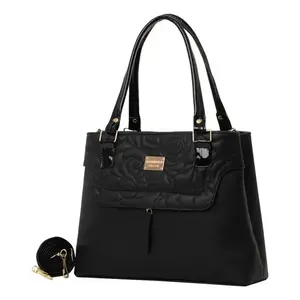 Sac à main matelassé noir pour femme Fana Amelia M3740, style minimaliste, fermeture ouverte, deux sangles, sac fourre-tout décontracté pour l'été - Product Image 3
