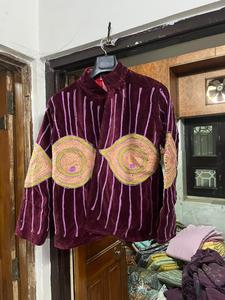 Veste en velours à col mandarin avec motif géométrique brodé à la main, manches longues, vêtements d'extérieur pour femmes, automne, style bohème - Product Image 3