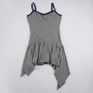 Robe Courte Décontractée Style Urbain Tendance pour Femme, Bloc de Couleurs, Dentelle, Patchwork sur la Poitrine, Taille Cintrée, Ourlet Irrégulier - Product Image 6