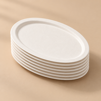 Assiettes en papier jetables ovales épaissies, biodégradables, compostables, résistantes à l'eau, compatibles congélateur et micro-ondes, OEM ODM, MOQ personnalisé