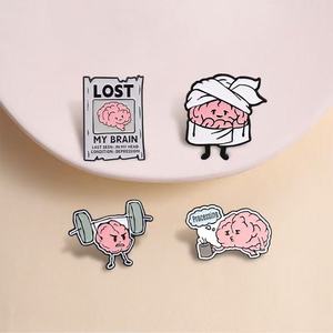 Broche amusante en alliage de zinc, motif cerveau de dessin animé mignon, pour bandages de musculation, avis de personne manquante, rêveuse, réfléchissante, amusante - Product Image 4