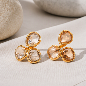 H&C HOT-selling 18K verguld roestvrijstalen <span class=keywords><strong>ring</strong></span> met drie stenen, druppelvormige witte champagnekleurige zirkonia, open <span class=keywords><strong>ring</strong></span> voor dames en heren - Product Image 1