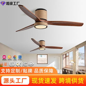 Retro Style <b>Ceiling</b> <b>Fan</b> Light With Led Solid Wood Blades For Living Room Bedroom 220V Fixed Blade Design - Product Image 5