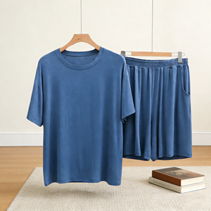 <span class=keywords><strong>Pigiama</strong></span> Casual in Modal <span class=keywords><strong>Taglie</strong></span> <span class=keywords><strong>Forti</strong></span>, Completo Due Pezzi Elasticizzato con Girocollo e Maniche Corte, Pantaloncini Estivi da Casa, Abbigliamento da Notte da <span class=keywords><strong>Uomo</strong></span> - Product Image 3