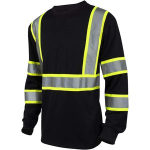 Camiseta de Seguridad de Alta Visibilidad Clase 3, Negra, Manga Larga, Reflectante, Ropa de Trabajo para Hombre - Product Image 1