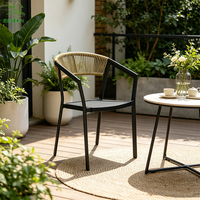 Chaise de salle à manger minimaliste en aluminium, rotin tressé noir, pour patio, maison, hôtel, piscine, restaurant, chaise de jardin empilable en aluminium