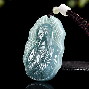 Pendentif Vierge Marie en Jadeite Naturelle Bleue (Jade de l'Eau) – Cadeau Religieux Chrétien UNISEXE avec Certificat d'Expertise GY44 - Product Image 2