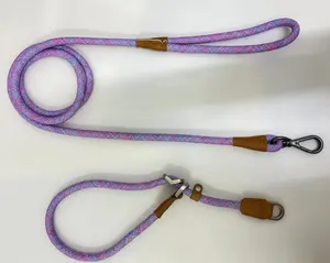 New Custom Luxury Nylon Leather Pet Dog Collar Walk Set Dog Training Leash Pet Collar Leash Set