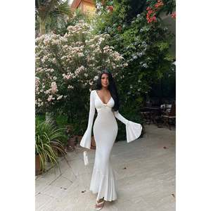 Robe blanche à manches longues de haute qualité, personnalisable, style décontracté pour soirée, translucide, élégante, unie, pour XS, XL, 6XL, pour club, printemps - Product Image 3