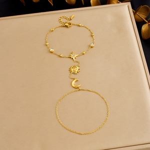 Gold Plated Sun Moon Star Body Chain Stainless Steel Minimalist Jewelry Daily Wear Bracelet Link Finger Hand Chain - Product Image 1
