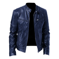 Blouson moto classique en cuir, col montant, fermeture éclair, style moto, coupe ajustée, vêtement d'extérieur pour l'automne