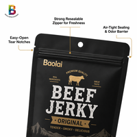 Sachet Doypack haute barrière avec fenêtre transparente pour snacks de viande séchée, pochette refermable personnalisée de 500g pour bœuf séché