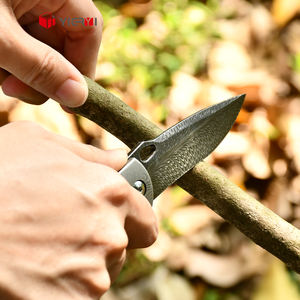 Cuchillo plegable de acero de Damasco hecho a mano, mango de molares mamut de acero de Damasco, <span class=keywords><strong>cuchillos</strong></span> de bolsillo para acampar al aire libre - Product Image 3