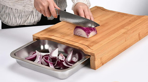 Tùy chỉnh nhà bếp Countertop gỗ thớt kéo ra trượt ngăn kéo lưu trữ tre thớt Board với 2 khay thép không gỉ - Product Image 5