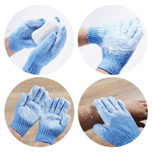 Luma Custom Five-Fingers Nylon Body Scrubber Guantes de ducha Exfoliante corporal de poliéster de forma ovalada Removedor de piel muerta Guante de baño - Product Image 5