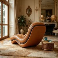 Chaise longue design en fibre de verre en forme de S, revêtement en cuir capitonné, chaise de loisirs ergonomique incurvée en FRP pour villa