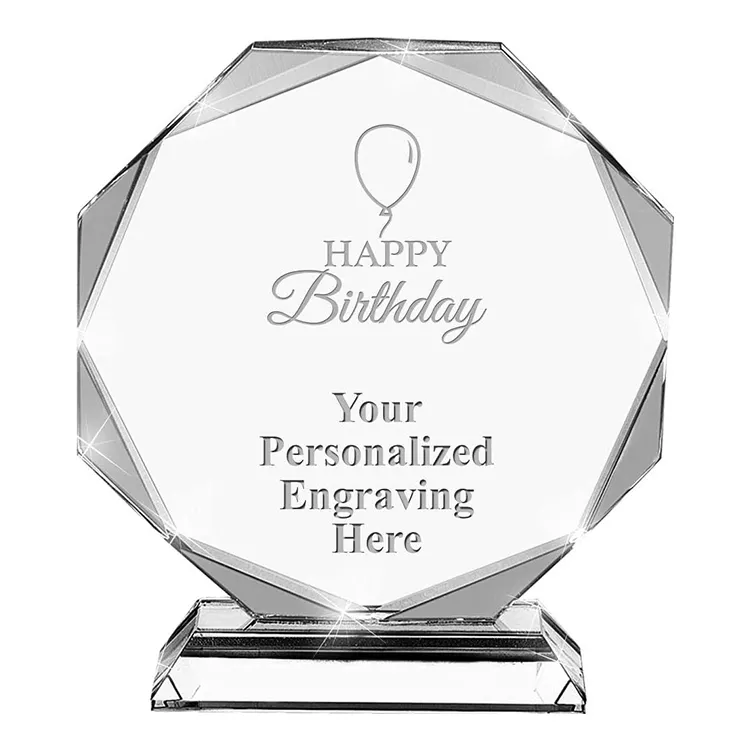 Custom Sublimation Birthday Octagon Crystal Trophy Clear Crystal Plate Shield Glass Award Trophy Birthday Wedding Souvenirs Gift
