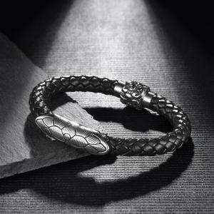 2025 vente chaude bijoux nouveau rétro hommes <span class=keywords><strong>Bracelet</strong></span> en <span class=keywords><strong>cuir</strong></span> en acier inoxydable <span class=keywords><strong>Lotus</strong></span> pull courbure <span class=keywords><strong>cuir</strong></span> corde <span class=keywords><strong>Bracelet</strong></span> - Product Image 3
