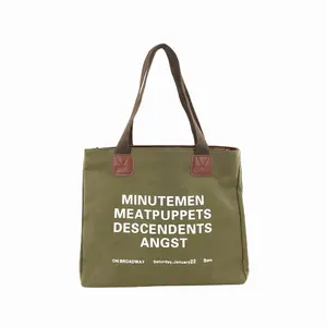 कस्टम बड़े क्षमता 12oz कैनवास चमड़े के बैग ले जाना महिलाओं कपास दुकानदार ढोना बैग पर्यावरण के अनुकूल किराने हैंडबैग