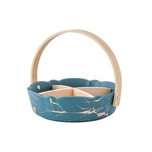 Xách tay đá cẩm thạch gốm phục vụ giỏ chia Dim <span class=keywords><strong>Sum</strong></span> kẹo đồ ăn nhẹ hộp lưu trữ giỏ gốm tấm - Product Image 3