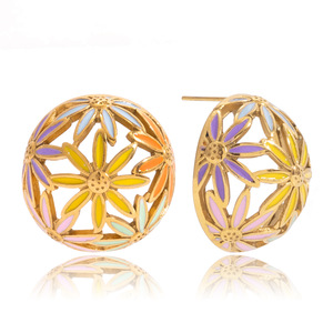 Floral <b>Stud</b> <b>Earrings</b> Gold Plated Stainless Steel Round Geometric Design Gift Jewelry - Product Image 5