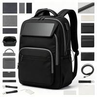 Sac à dos pour ordinateur portable avec panneau solaire, noir, sac à dos professionnel avec port de charge USB, poche avant zippée pour tablette, pour les trajets quotidiens