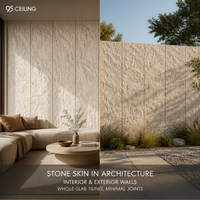 Panneaux longs en PU effet pierre classique pour murs d'atrium de maison jumelée, avec texture SPD, revêtement décoratif cohésif authentique