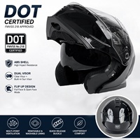 Casque de moto YM Flip Up, noir, double visière, ABS, homologué DOT, pare-soleil modulaire pour homme et femme