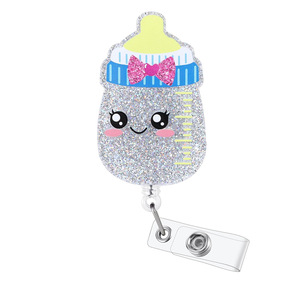 Wholesale acrylic baby bottle badge <b>holders</b>, fun retractable name tag and <b>ID</b> <b>holders</b> for pediatric healthcare workers. - Product Image 1