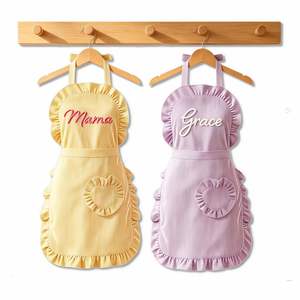 Custom Name Corduroy <b>Apron</b>, Cute Ruffled Baking <b>Aprons</b> with Heart Pocket, Fashion Kitchen Cooking <b>Apron</b>, Gifts for <b>Women</b> - Product Image 1