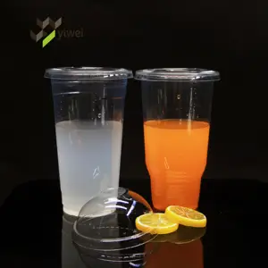 Tasses à thé à bulles en plastique réutilisable, 16oz, logo personnalisé, smoothie épais transparent boba, tasse à thé à bulles avec couvercle, vente en gros