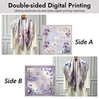 Châle en Soie de Mûrier Sergée à Impression Personnalisée, Ourlet Roulotté à la Main, Impression Double Face, Faible MOQ OEM ODM, Motif Floral Violet