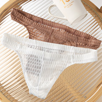 Slip string léger d'été pour homme, texture quadrillée unie, tissu extensible anti-plis respirant, sous-vêtement quotidien en T-back, vente en gros