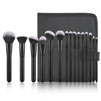 Ensemble de 15 pinceaux de maquillage en fibres synthétiques avec manches en bois et pinceaux noirs mats - Kit complet de maquillage pour les yeux