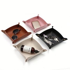 Modern Pu Leather Serving Tray Holder Desktop <b>Foldable</b> Catchall Organizer for Key Coins Glasses Watch - Product Image 3