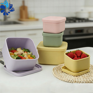 Silicone Food Storage <b>Box</b> Square Airtight Fresh Keeping Containers For Camping Picnic With Flip Top Lid <b>Macaron</b> Colors - Product Image 2