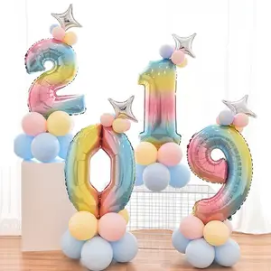 Juego de globos para niños de años, columna Digital de Color degradado, película de aluminio, globos para Feliz cumpleaños