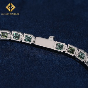 ZUANFA JEWELRY Pulsera de tenis de lujo y moda con moissanita azul verdosa de 5 mm, corte esmeralda cuadrado, plata 925, pasa la prueba del diamante - Product Image 2