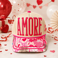Casquette de baseball sportive Dymf AMORE Love avec broderie 3D, motif cœur patchwork et imprimé léopard sur la visière, personnalisable, 100% coton, pour la Saint-Valentin