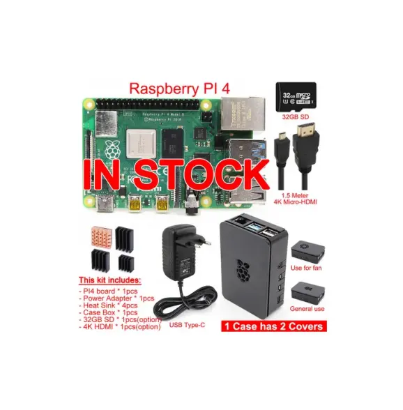 Raspberry Pi 4 modello B PI 4B 2GB/4GB/8GB Kit scheda + dissipatore di calore + adattatore di alimentazione + scatola custodia + 32GB SD + cavo