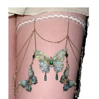 Chaîne de cuisse sexy à pampilles papillon, longueur réglable, chaîne de jambe en dentelle avec accent franges, bijou de corps unique pour femmes et filles