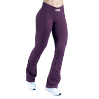Leggings de yoga sans couture pour femme avec logo personnalisé, couleur unie, coupe évasée en V, effet ventre plat, pour course en extérieur et entraînement sportif