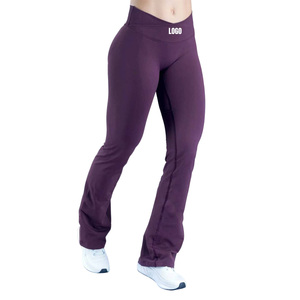 Leggings da Yoga Senza Cuciture per Donna con Logo Personalizzato, <span class=keywords><strong>Pantaloni</strong></span> Sportivi <span class=keywords><strong>a</strong></span> Vita Alta con Controllo Pancia, Colore Unito, Gamba <span class=keywords><strong>a</strong></span> V per Corsa e Allenamento all'Aperto - Product Image 5