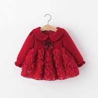 Robe de princesse pour bébé fille, rose rouge 3D, manches longues, tenue de fête d'anniversaire pour tout-petits, automne