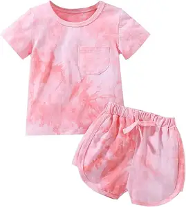 2024 Verão Hot SaleTie-dye T-shirt de manga curta Tops Shorts Terno Outfit 2Pcs Menina Vestuário Set Para Crianças