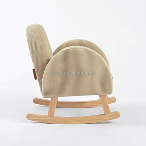 Fauteuil à bascule moderne en bois massif, rembourré en velours côtelé, avec appui-tête réglable et poche pour enfants - Product Image 4