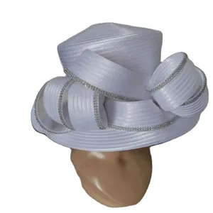 Sombrero de ala ancha para mujer, elegante sombrero blanco para fiesta Formal, iglesia, festival del Día de la madre