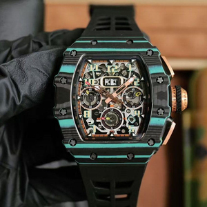 Montre mécanique squelettée en fibre de carbone turquoise pour homme, édition limitée en vert et noir (11-03) - Product Image 2