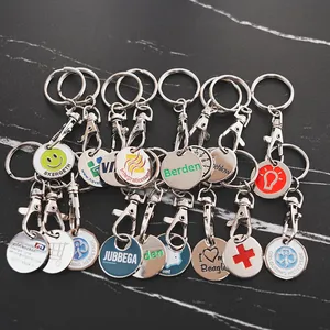 Round Shape Custom Metal Keyring Supermarket Shopping Cart Chip Trolley Coin Token Coin Keychain
